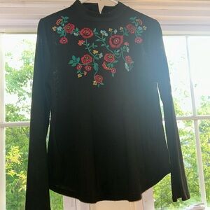 Loft floral embroidered, mock neck, size medium